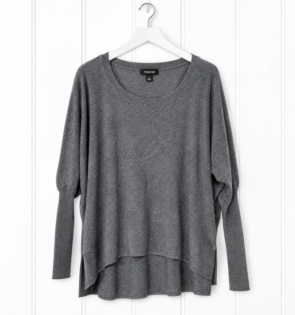 Trouve Sweater Women S Gray Angora Blend Oversized Dolman High Low Pullover